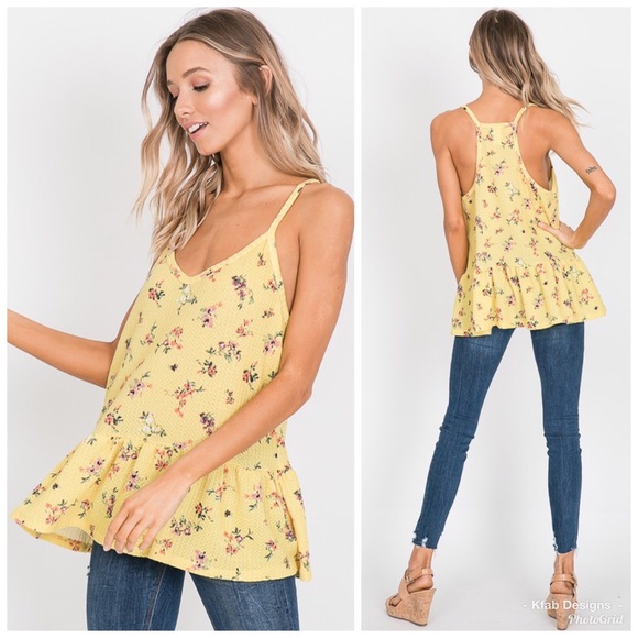 ❤️LAST 1! Waffle Knit Ruffle Floral Tank! - Picture 3 of 4